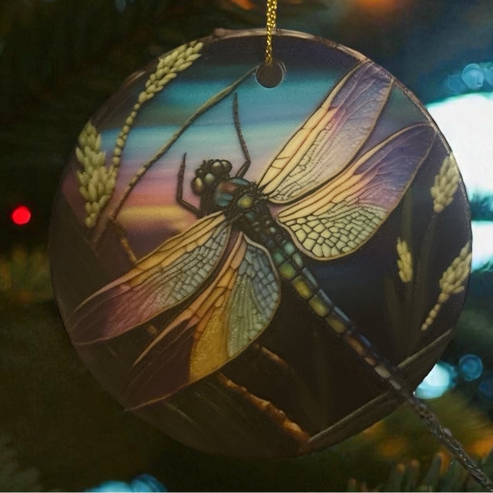 Dragonfly Ornament with Multicolor Design